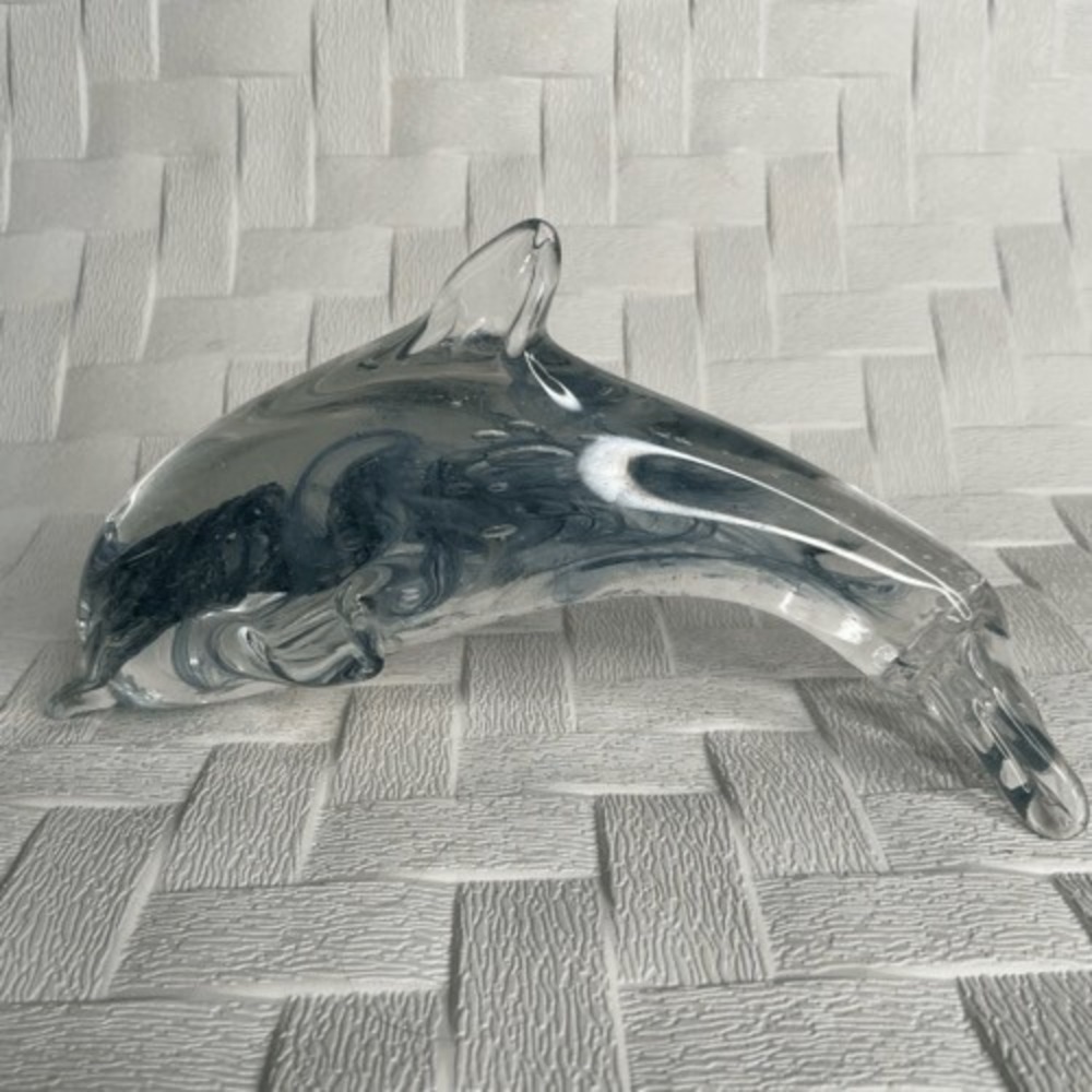 Dynasty Gallery Swirled Blown Art Glass Dolphin Blue Swirl Figurine Paperweight‎